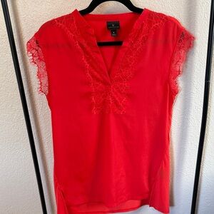 Chic Red Lace Trim Blouse